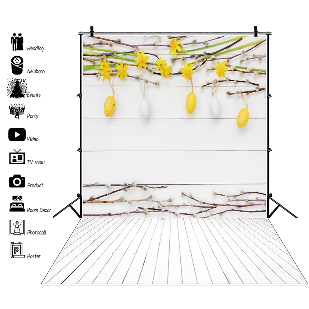 

Spring Easter Backdrop Grassland White Wood Floor Rabbit Eggs Baby Vinyl Photography Background For Photo Studio Photocall Prop