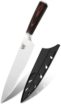 

8 Inch Chef Knife with Knife Cover 7Cr17Mov Stainless Steel Kitchen Knife Wooden Handle Cooking Knife For Meat Fruit Vegetables