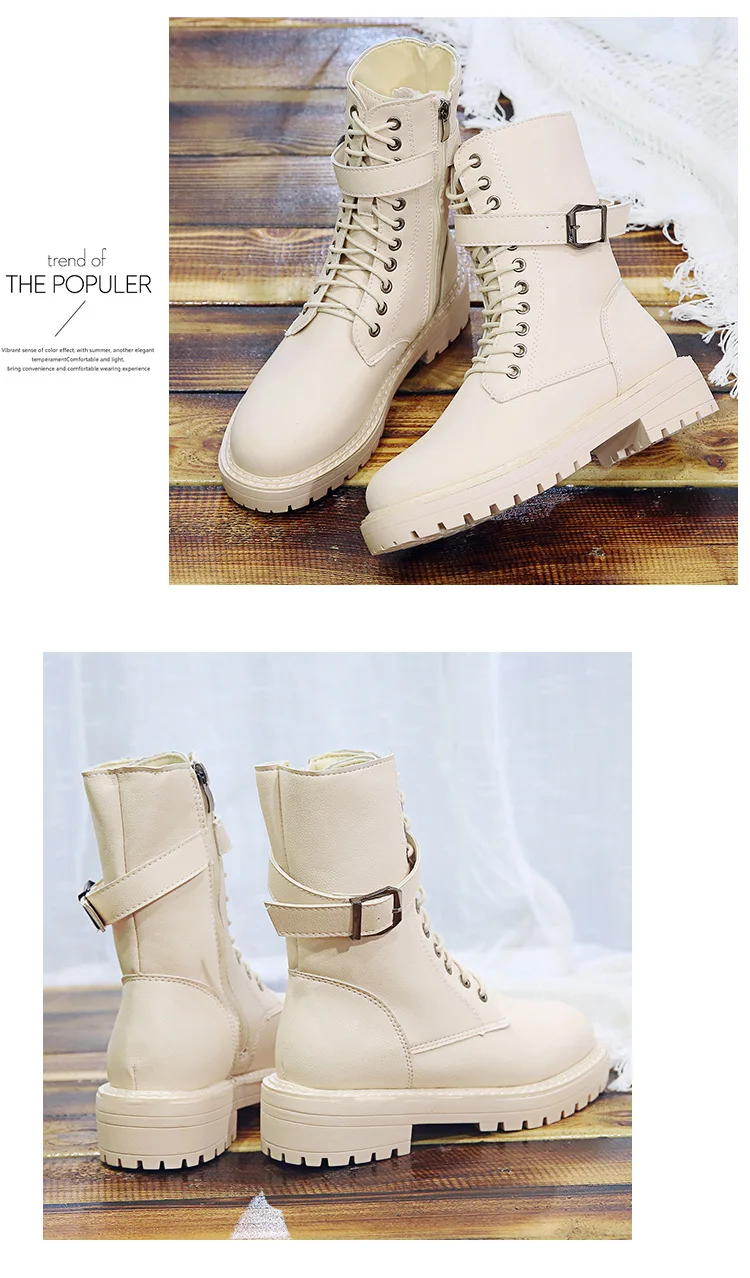 Женские ботинки на платформе; сезон весна-осень; Zapatos de mujer; модные однотонные Ботинки martin с круглым носком; повседневные мотоциклетные ботинки