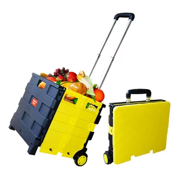 

E-FOUR Car Luggage Cart Collapsible Handcart with Black Lid Rolling Utility with Seat Heavy Duty Lightweight Plastic Folding Car