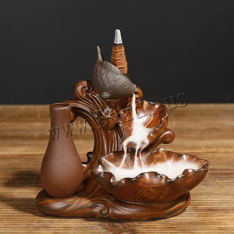 Buddha Backflow Incense Burner Porcelain Fish Lotus Incense Cone Holder Smoke Waterfall Backflow Buddhism Censer Home Crafts
