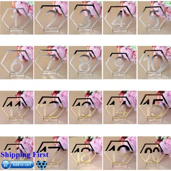 

Number 1-20 Acrylic 20Pcs/set Hexagonal Gold/Silver Banquet Dinner Table Number Plate Cards WeddingDigital Seat Party Supplies