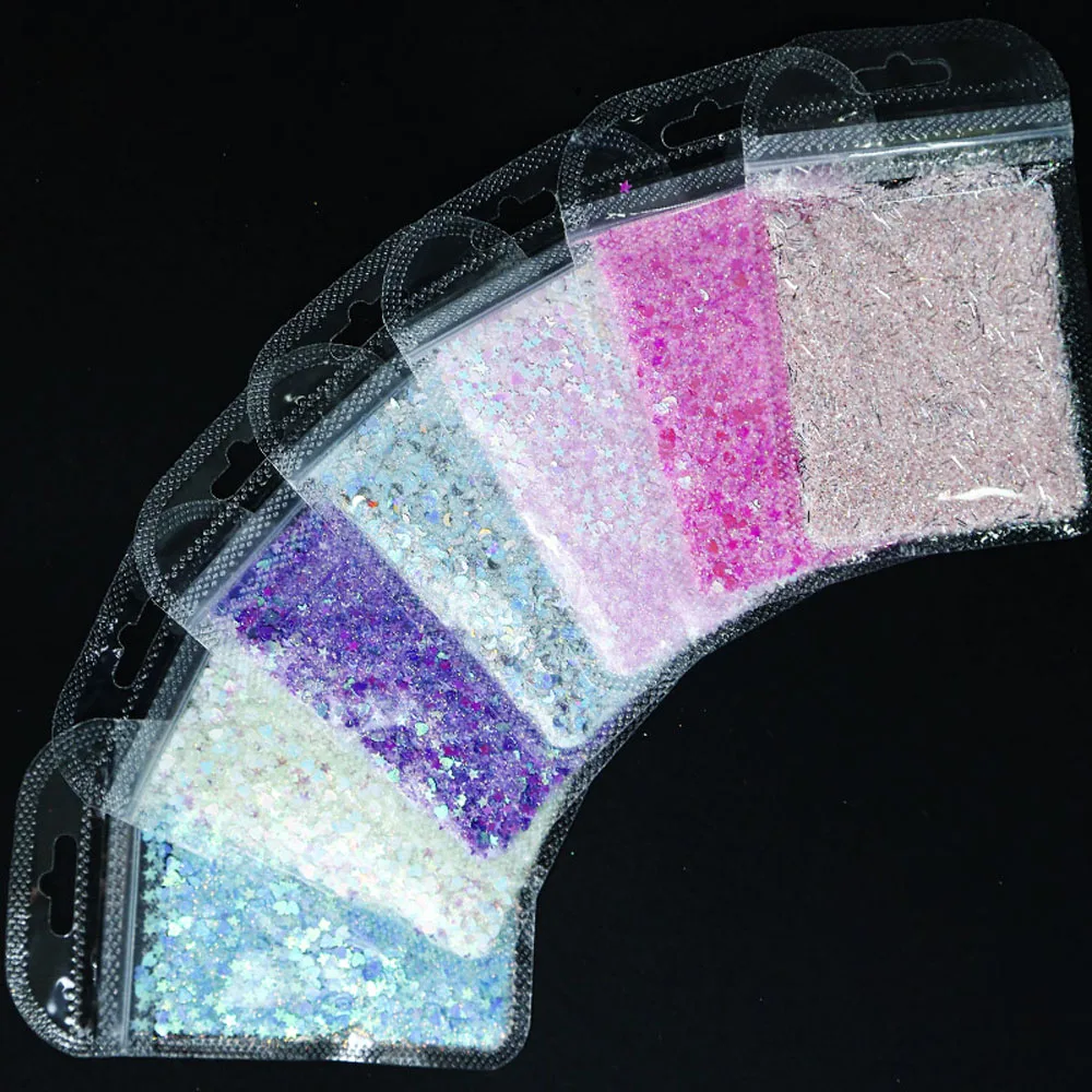 

1 Pack 7 Colors Nail Art Glitter Mixed Star/Moon/Heart/Stripe Sequins Powder Decorations Holographic Nail Laser Glitter Ta#094