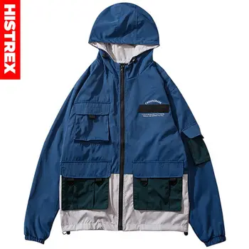 

Retro Jacket Windbreaker Color Block 2020 Hip Hop Streetwear Track Jacket Men Harajuku Hooded Jacket Coat Fashion Tracksuit Zip