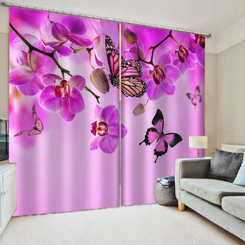 

Morden purple flower butterfly curtains 3D Window Curtains For Living Room Bedroom Customized size