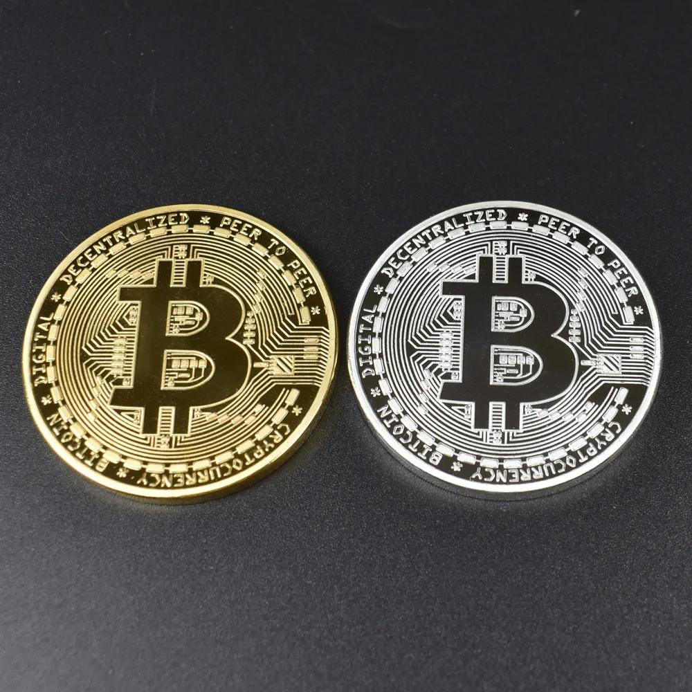 1PC Gold Plated Bitcoin Coin BTC Bit Physical Metal Collectible Coin for gift with plastic case-1