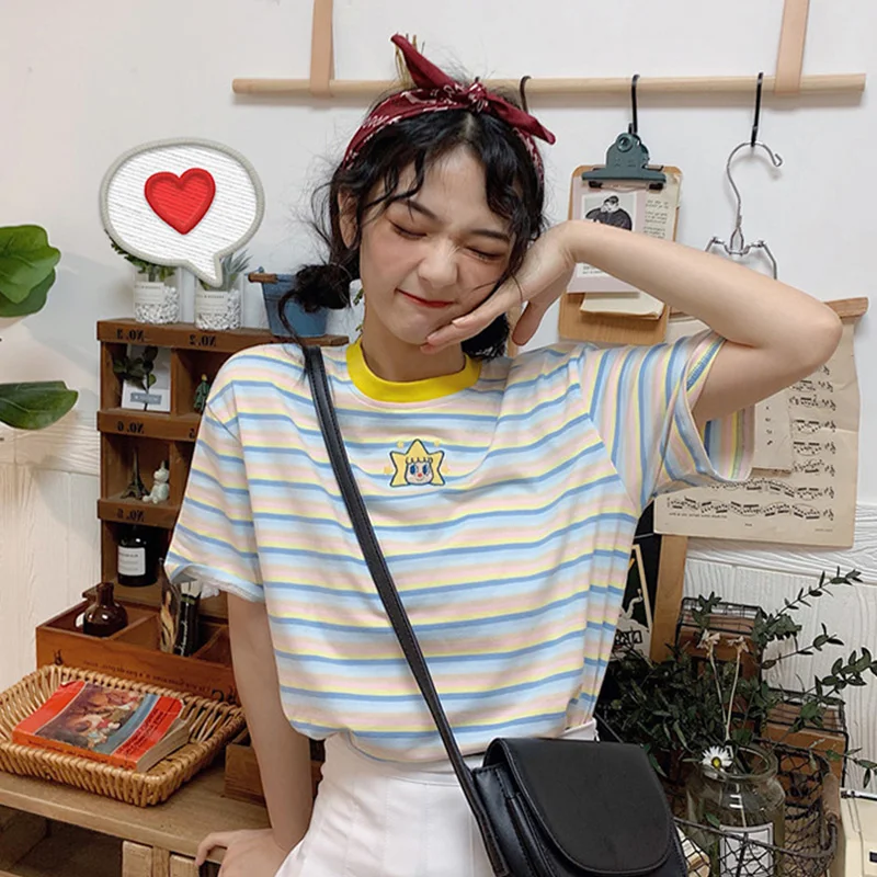 Женские топы Повседневная футболка в японском стиле Харадзюку с принтом из