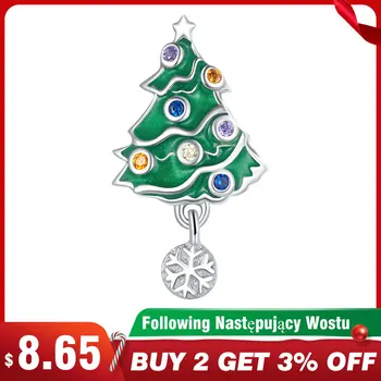 

WOSTU 925 Sterling Silver Christmas Tree Beads ColorfuL CZ Charm Pendant Fit Original Bracelet Necklace Christmas Jewelry CTC374