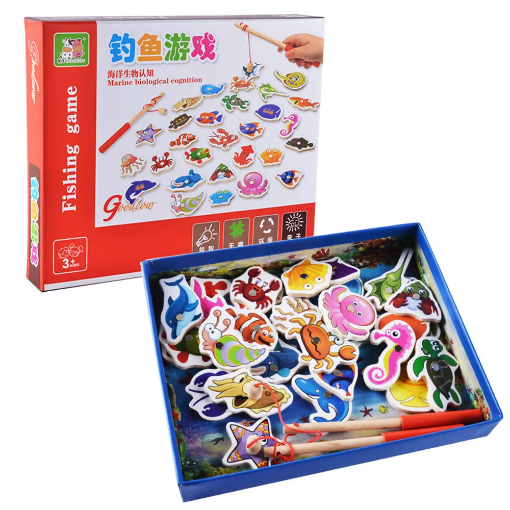 Рыболовные игрушки игры, 32 шт деревянная Магнитная игра рыбалка+ удочка, магнитные детские развивающие веселье на день рождения Рождественские подарки дети