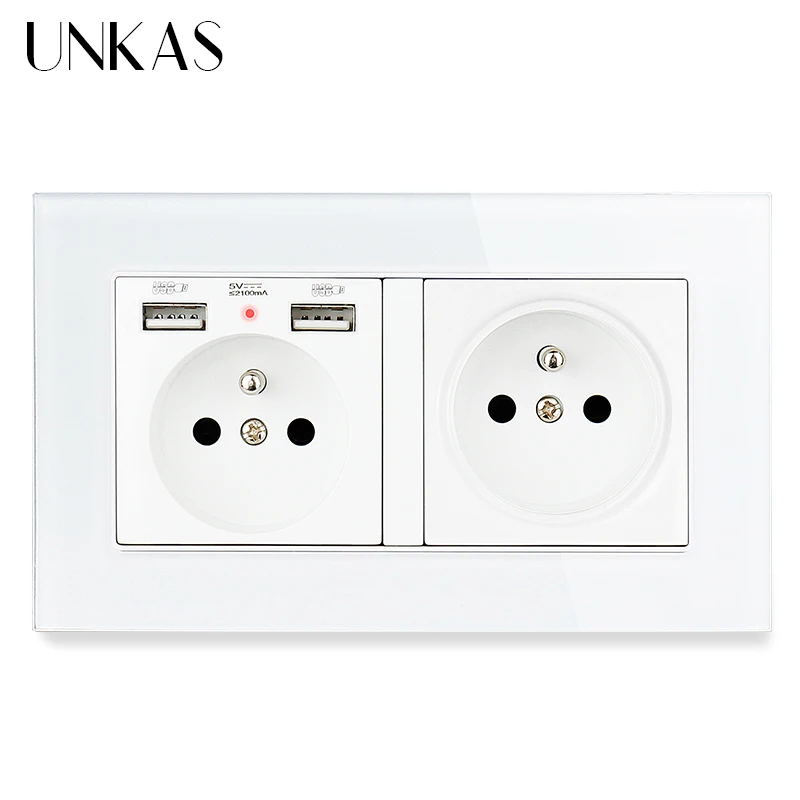 UNKAS двойная французская стандартная настенная розетка с двумя USB портами 146 мм * 86