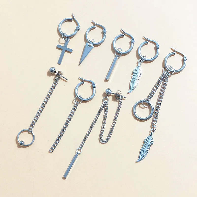 8pcs 8 шт./компл. простые яркие треугольные маленькие серьги-кольца с подвеской Серебряная цветная Серьга для женщин и мужчин ювелирные изделия - Окраска металла: 8pcs