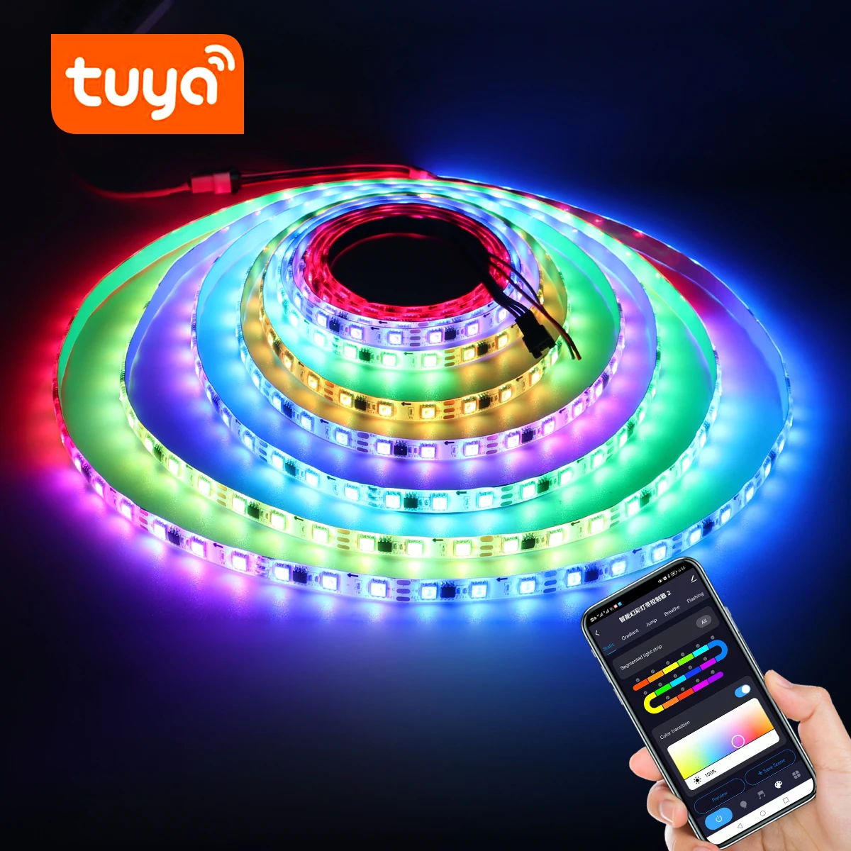 DC12V WS2811 LED strip light with Tuya APP WiFi switch control 1/2/3/4/5M backlight neon lamp tape For Home decoration Lighting | Освещение
