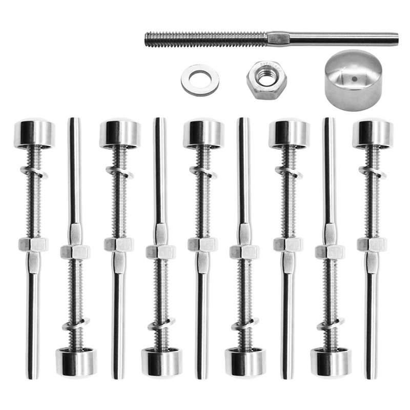

10 Pack Brushed 316 Stainless Steel Dome End Caps Swage Threaded Cable Tensioner for For 1/8 inch Cable Deck Railing Systems
