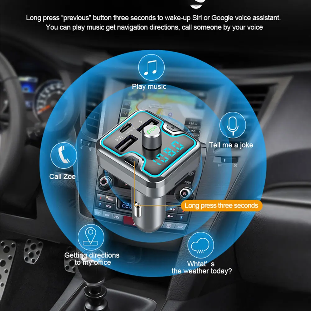Автомобиль для зарядки с двумя портами USB Bluetooth громкой связи Bluetooth гарнитура для Автомобильный MP3-плеер USB Зарядное устройство беспроводной передатчик FM Radio адаптера переменного тока