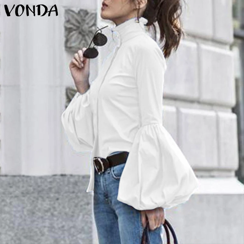 Модная женская блузка VONDA, женские топы с длинным рукавом-фонариком, женские повседневные блузы, топ размера плюс S-5XL, Женская туника