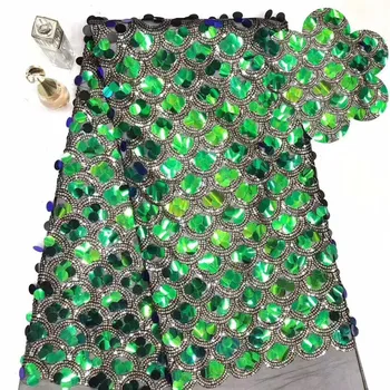 

Hot Sale french lace 5yards/lot cheap african sequins lace fabric Silver 3d sequins high quality african tulle lace fabric
