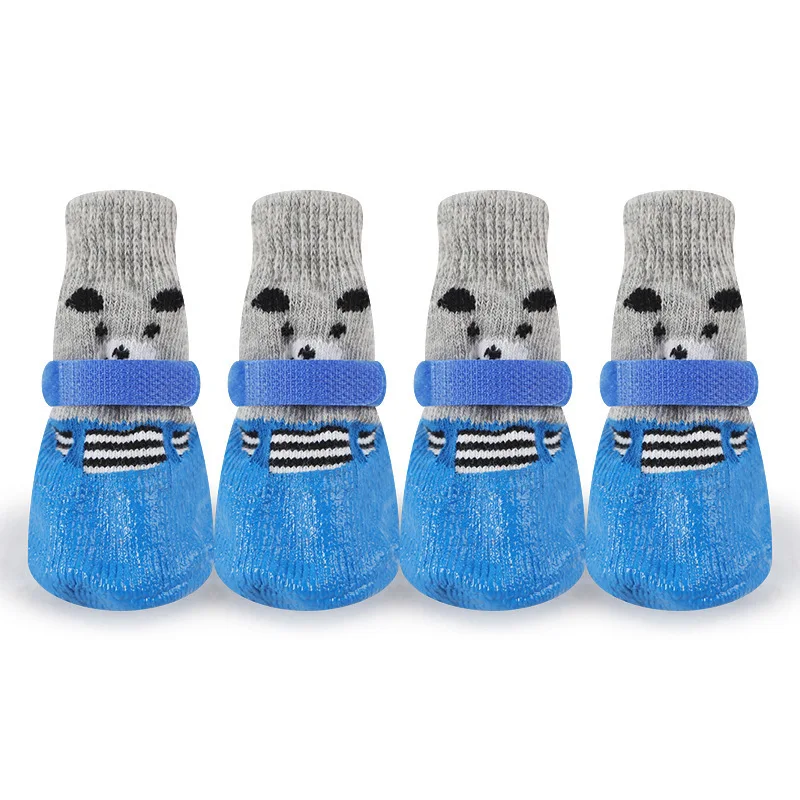 4Pcs/set Cute Pet Dog Shoes Rubber Cotton Socks Waterproof Non-slip Dog Rain Snow Boots Socks Footwear For Puppy Small Cats Dogs