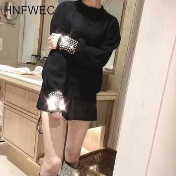 

2019 Autumn and Winter New Pullovers Sweaters Women Wild Casual Fashion Ladies Dress Round Neck Solid Color Tops Female Y726