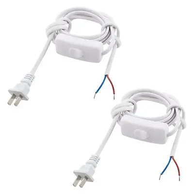 

2Pcs White US Plug Lamp Power Cord Inline Button Switch 1.8M AC110V 3A AC250V 6A