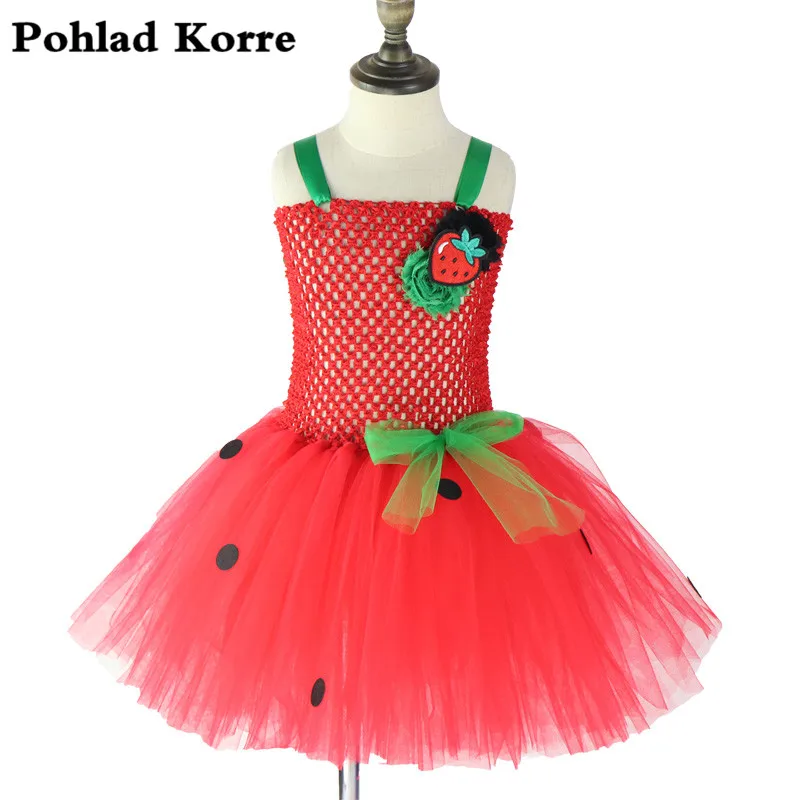 Детский костюм в красный горошек, фрукты клубники, милое платье-пачка для маленьких девочек, платья на Хэллоуин, Рождество, день рождения, одежда vestidos - Цвет: 1 PCS dress B