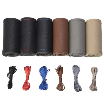 

DIY Car Leather Steering Wheel Covers Braid on the Steering-wheel Auto Cover With Needle and Thread Interior Accessories Kits