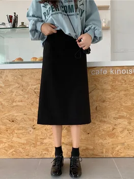 

Autumn Korean Version 2019 New Chic High Waist Slim Medium And Long Net Red Open Fork Temperament Half-length Skirt Women