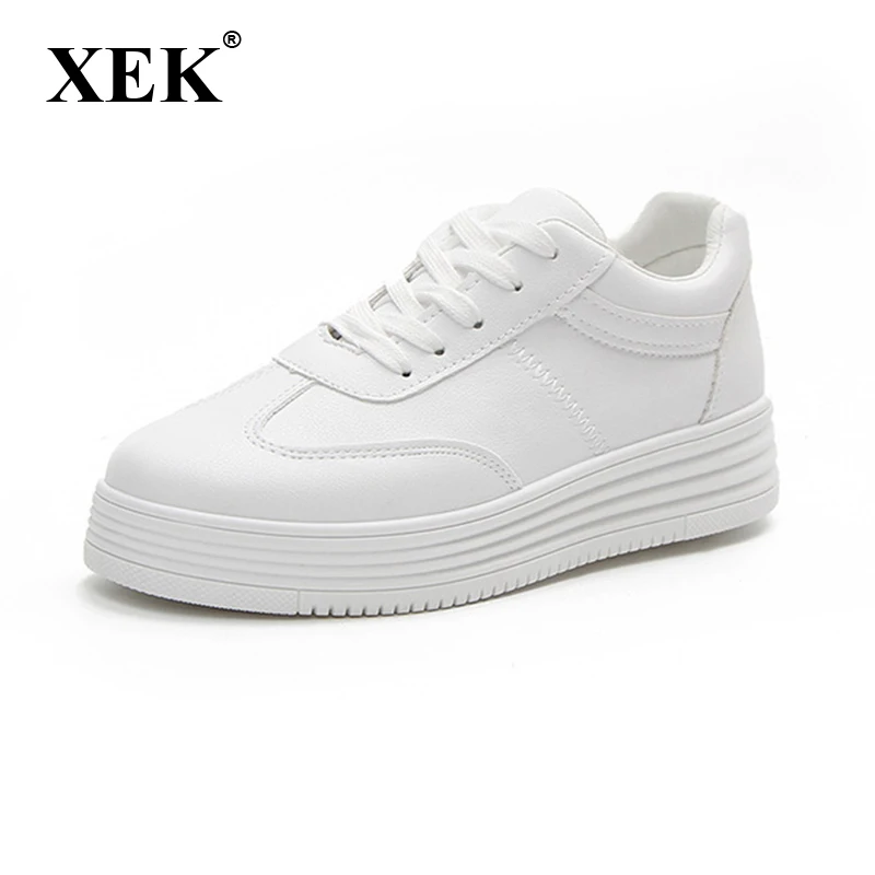 

XEK 2019 New Women Sneakers Casual Shoes Platform Shoes Fashion Spring Autumn shoes Women flats Breathable White shoes ST58