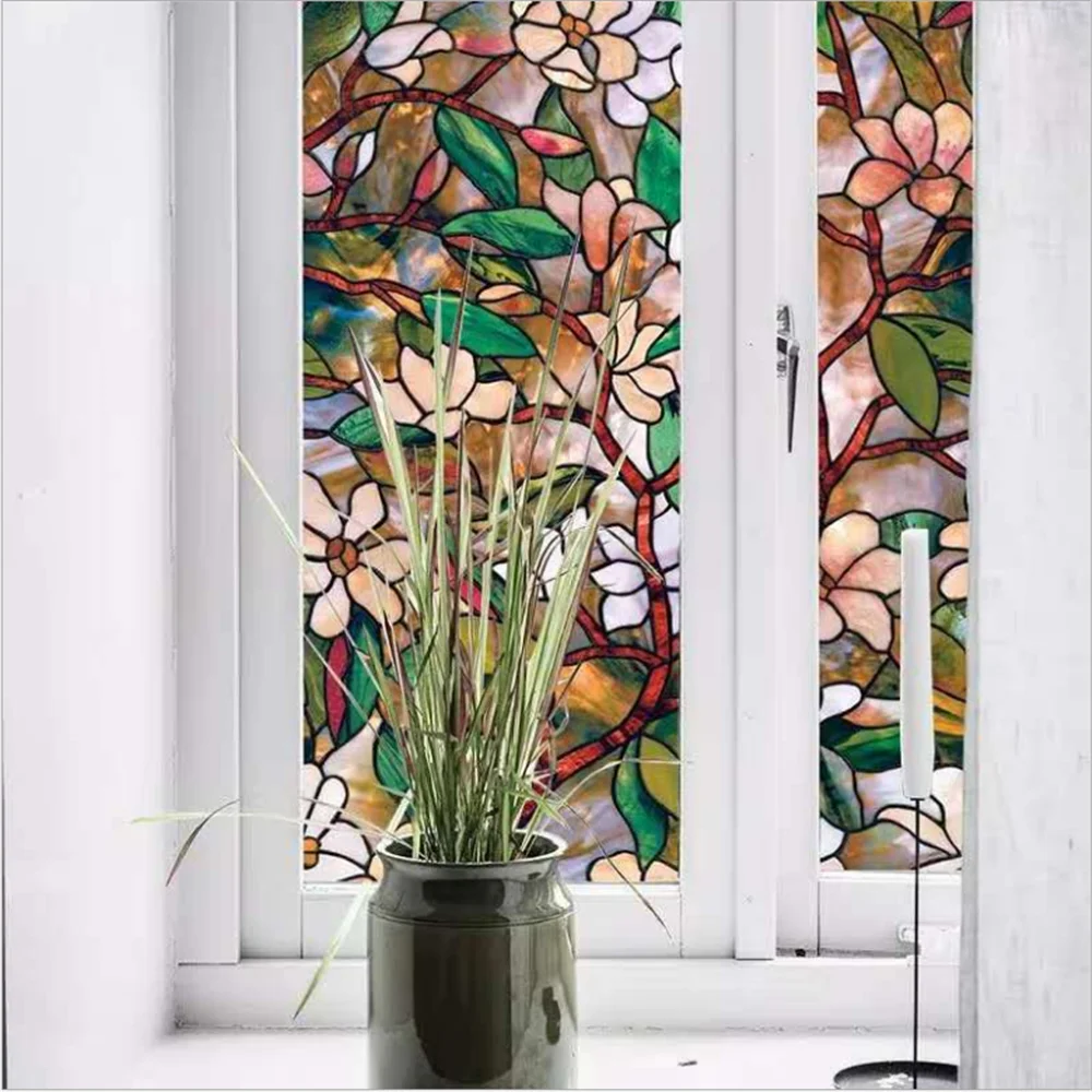 YaJing Privacy Window Film Stained Glass Vinyl Static Self Adhesive Film Frosted Decor GlassSticker Heat Control Decal for Home