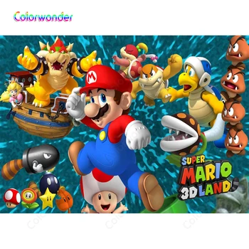 

Cartoon Game World Theme Photographic Super Carpenter Wearing Red and Blue Suit with Animals Blue Splice Backgrounds Backdrops