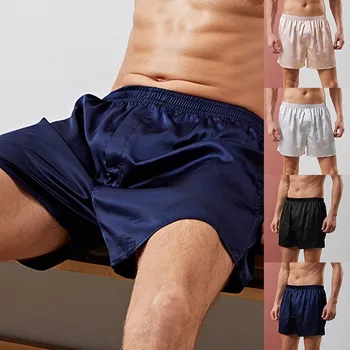 

2020 Men Pure Color Silky Faux Satin Pajama Shorts Summer Men Sleepwear Comfort Homewear Shorts Underwear Soft Sleeping Bottoms