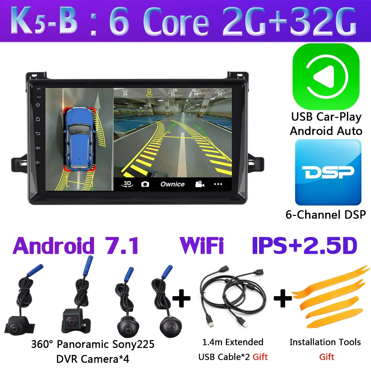 360 ° панорамный Android 9,0 4G+ 64G Автомобильный DVD мультимедиа для Toyota Prius gps Радио SPDIF DSP CarPlay головное устройство - Цвет: K5-B-CarPlay
