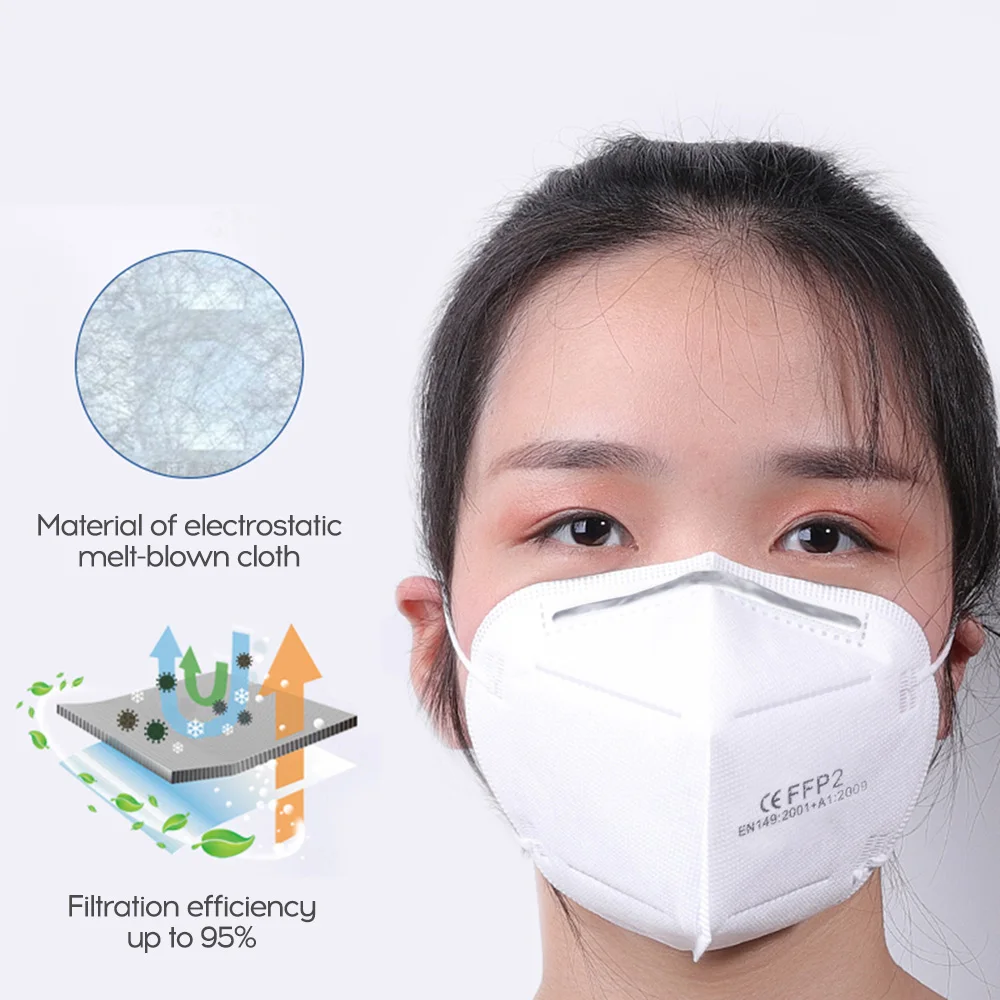 

10/20 Pcs Face Masks 95% Filtration Mouth Mask Cover Dustproof Face Cover Features 2FFP White Face Mouth Masks