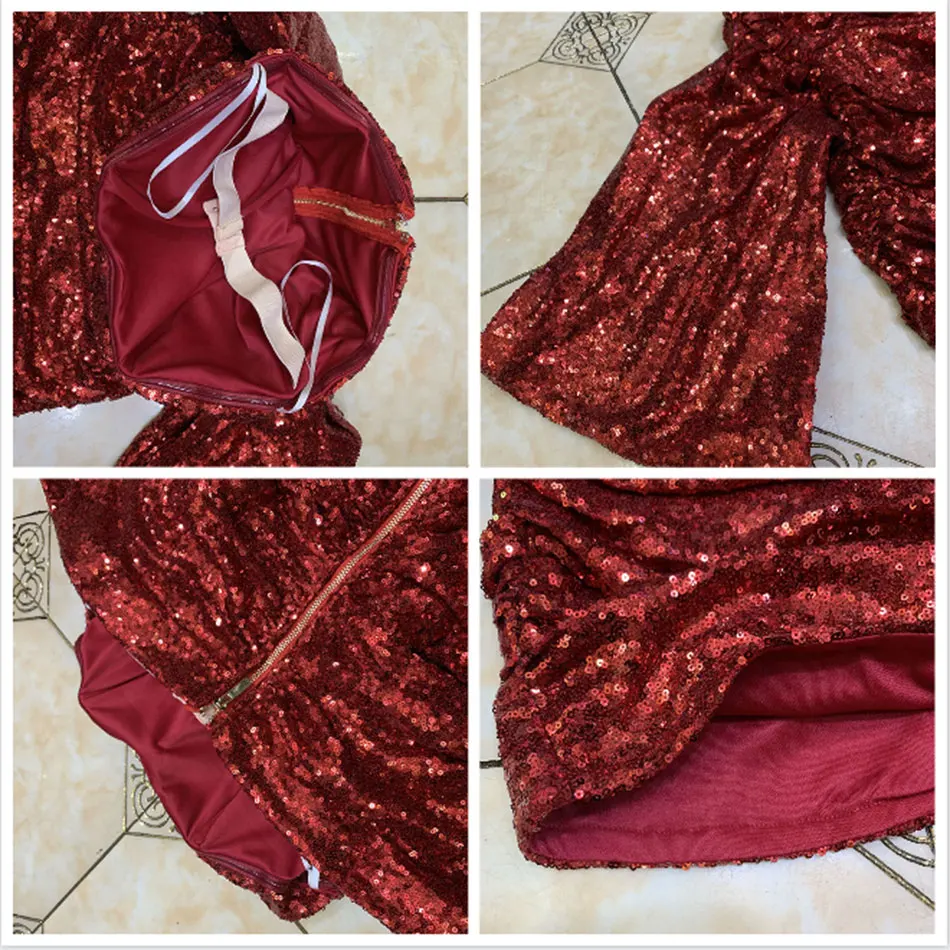 2020 New Shiny Red Sequin Dress Women Sexy Tube