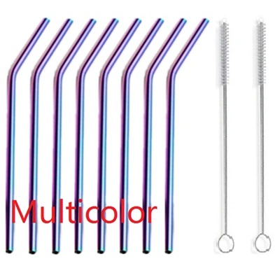 8 straw - 2 brush 8 шт Соломинки+ 2 шт Кисти металлическая соломинка из нержавеющей стали многоразовые трубочки для пива фруктовый сок напиток - Цвет: 8 straw - 2 brush