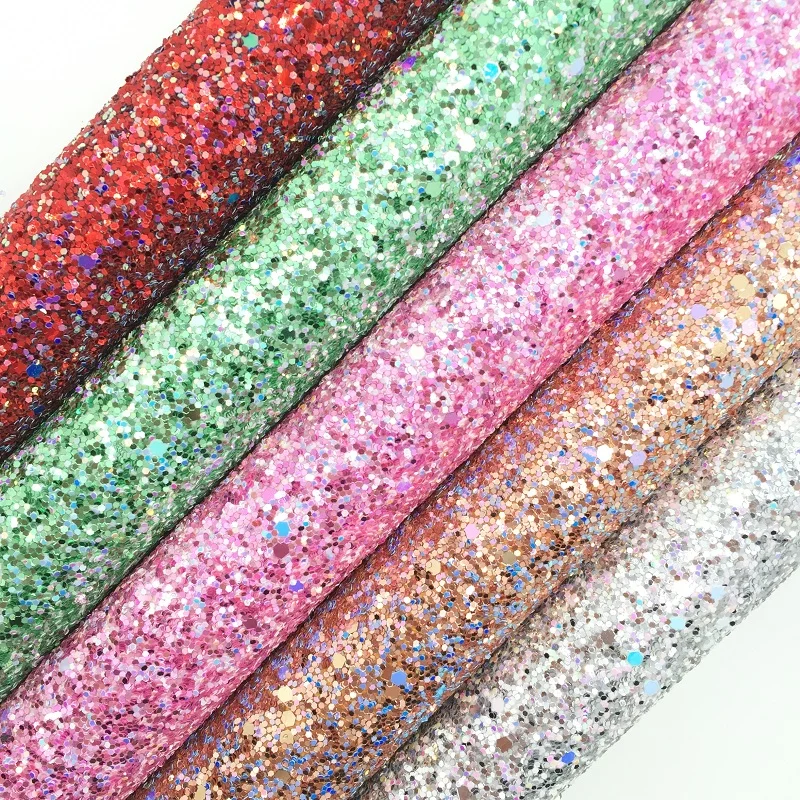 Amonglitter Mixed Colors Chunky Glitter Leather Fabric Sheets, Glitter Fabric For Diy Bows Bags