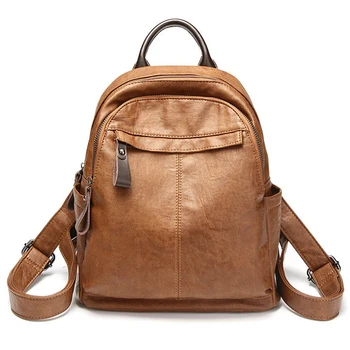 

Women Schoolbag Preppy Student Backpack Causal Travel Soft Bag Large Capacity Anti-thief Pocket for Teenager Girls Leather Strap