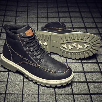 

2019 Men Leather Boots Men Working Ankel Boots Lace Up High Top Men Shoes Safety Boots bota masculina male comfortable shoes New