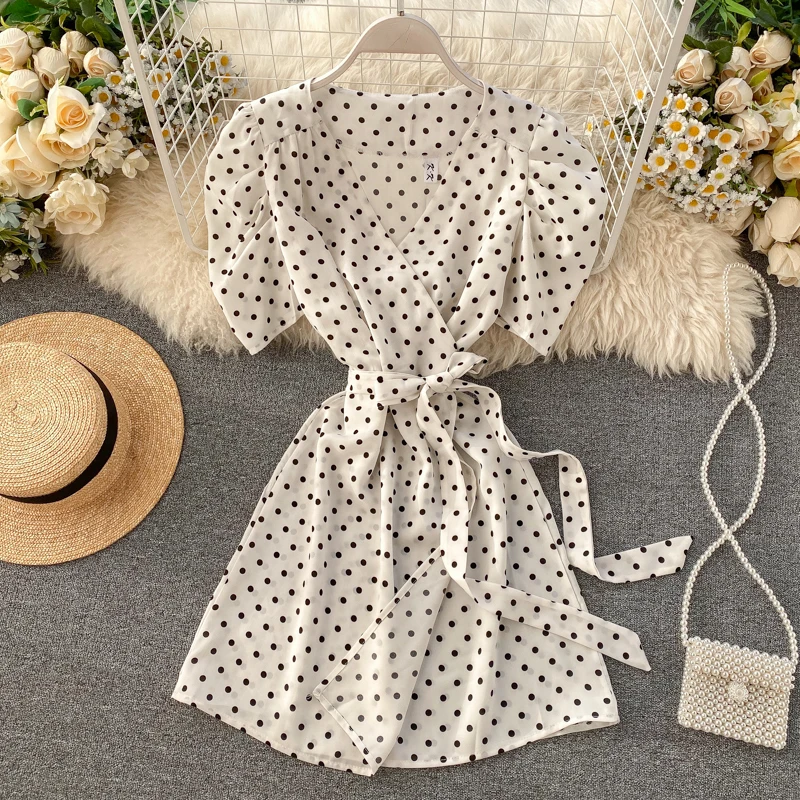 Boho, платье с v-образным вырезом в горошек, летнее Бандажное короткое платье, вечерние платья для женщин, повседневные красные платья для пляжного отдыха