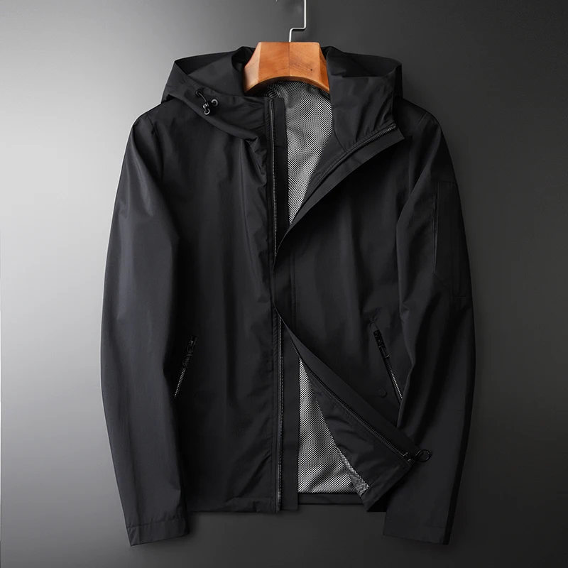 

Мужская приталенная куртка с капюшоном, черная однотонная приталенная куртка, размеры до 4xl, весна-осень
