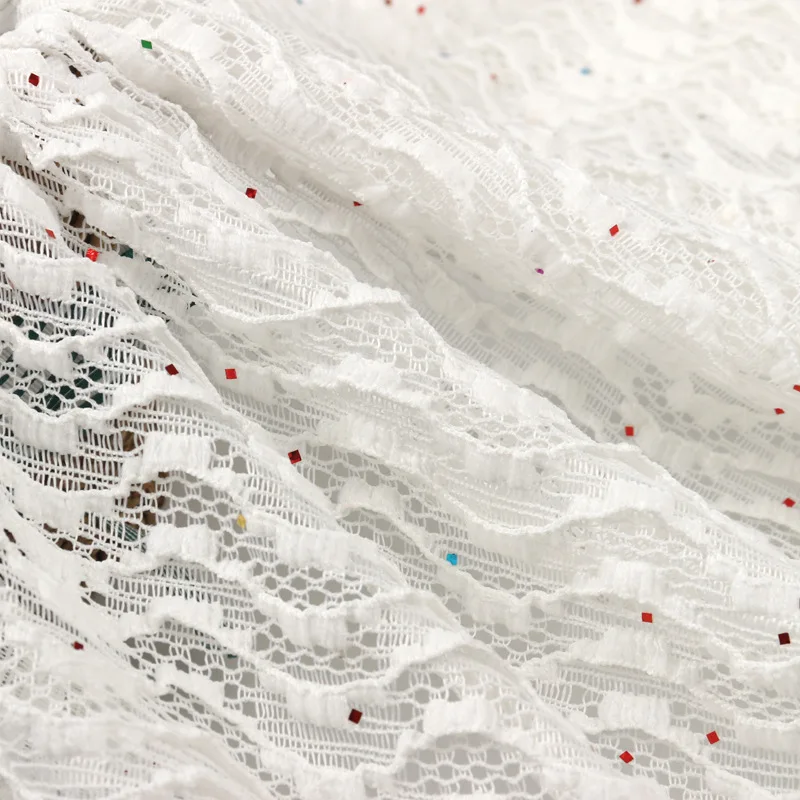 Width150cm кружевная Мягкая Белая ткань с цветными пайетками для украшения сада, вечерние, свадебные юбки, платья, одежда для украшения