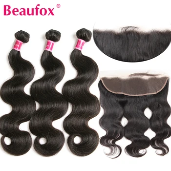 

Beaufox Malaysian Body Wave Hair Bundles With Frontal Human Hair Weave 3 Bundles With Lace Frontal Closure Remy Hair Extension