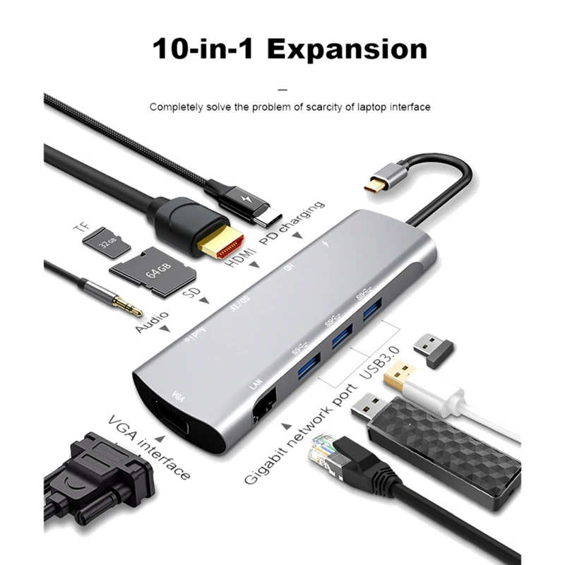 10 в 1 Тип C на HDMI мульти-Функция док-станция для MacBook usb-хаб Быстрая зарядка PD