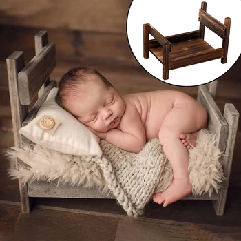 

Bedroom Photography Props Cute Baby Wooden Bed Photo Shoot Parent Child Newborn Studio Crib Posing Gift Background Sofa Basket