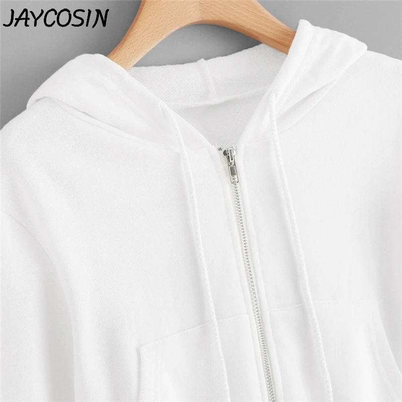 JAYCOSIN осень-зима Женская толстовка Повседневное однотонные, с карманами, на молнии, с длинным рукавом с капюшоном Толстовка пуловер Топы jy29
