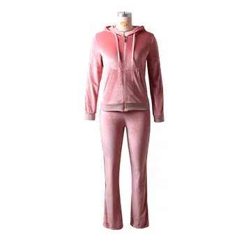 

2019 Autumn Winter New Sanitary Clothes Womens Clothes Pure Colored Hat Zipper Sanitary Clothes Suit Women Two Piece Outfits