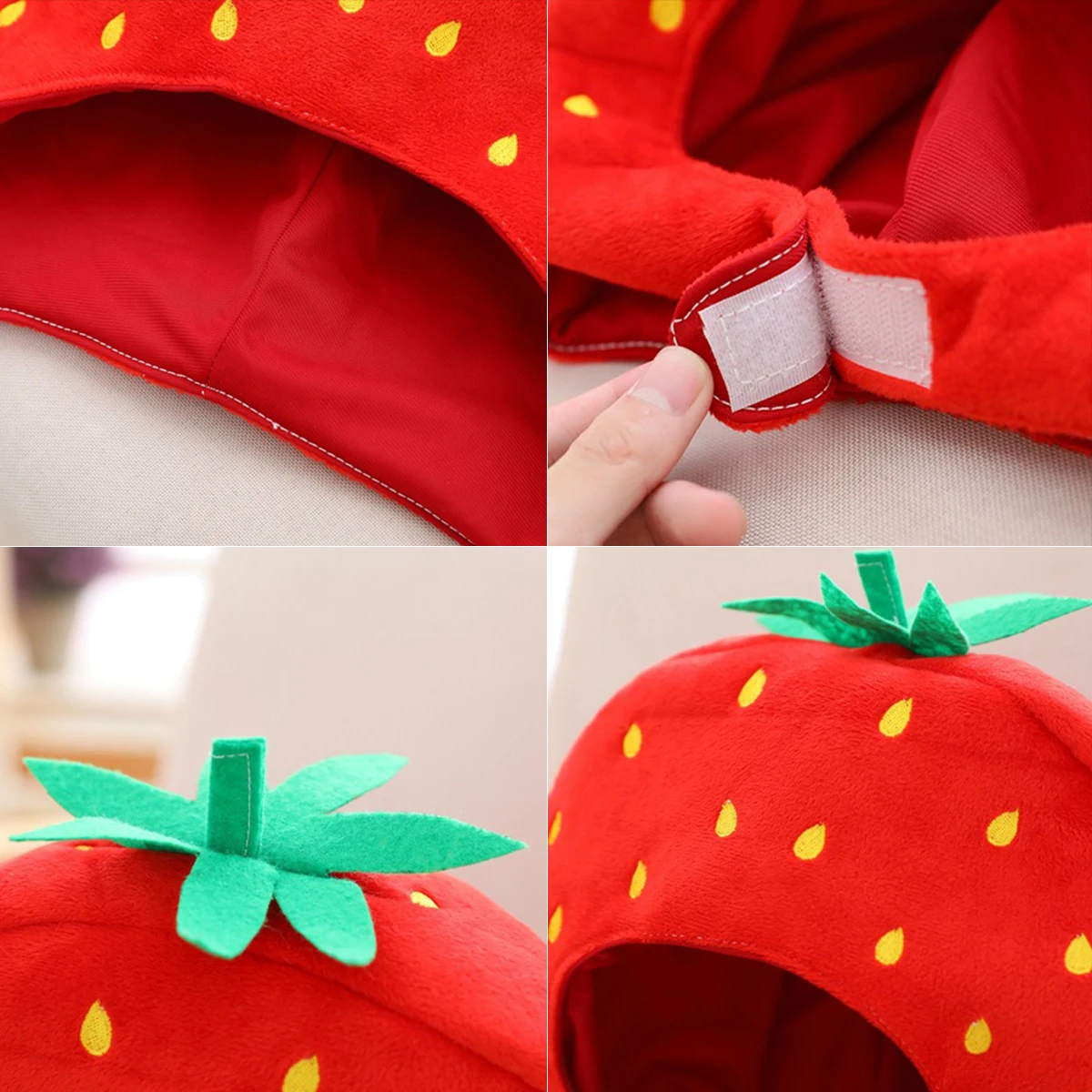 Breathable Cute Soft Red Fruit Strawberry Hat Funny Plush Hat Head Cover Cosplay Props For Halloween Christmas Party Game