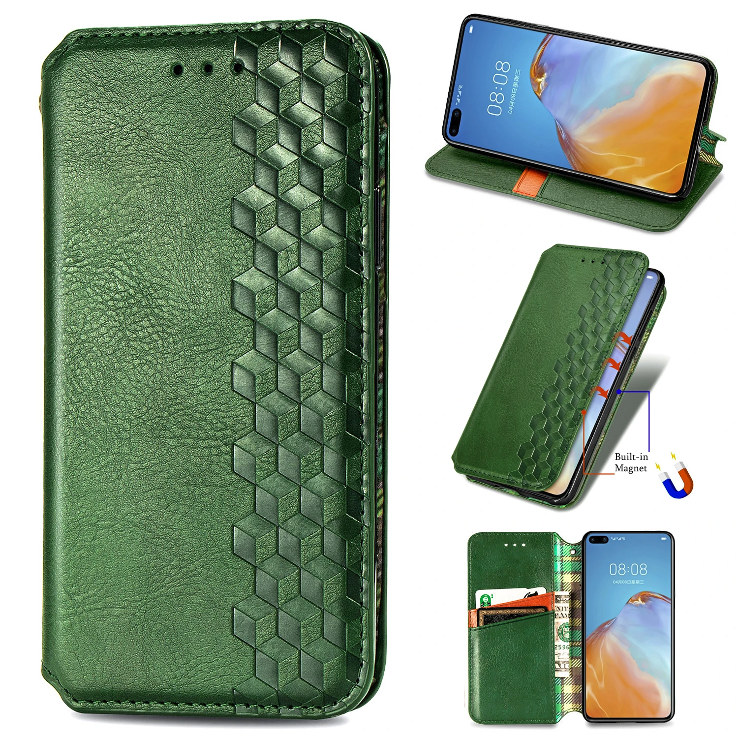 Кожаный чехол бумажник с откидной крышкой для телефона Huawei P40 Lite Nova 7 7se Pro Y5P Y6P Y7P Y8P