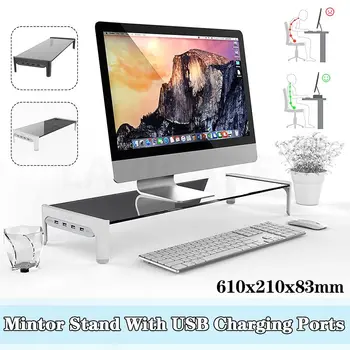 

Desktop Monitor Notebook Laptop Stand Space Bar Non-slip Desk Riser with 4ports USB Hub Data Transmission and Fast Charger