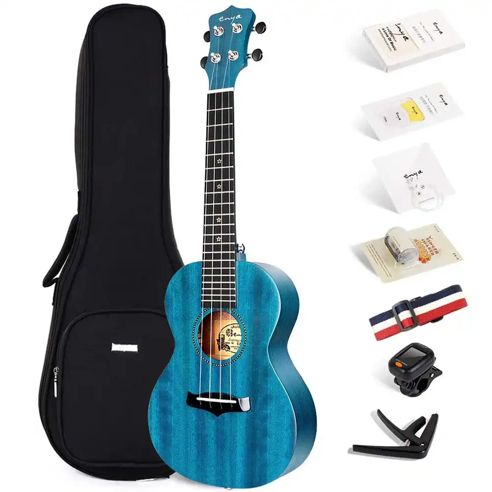Enya Concert Soprano Ukulele Blue Solid Mahogany Top Ukelele Kit String Instruments Hawaii Mini Guitar With Case Strap Tuner Ukulele Aliexpress