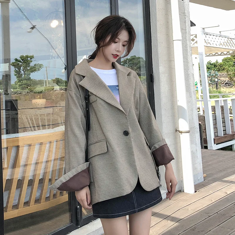 

Suit Jacket Women's 2019 Spring And Autumn New Style Retro Graceful CHIC Suit Students Loose-Fit One-Button Tops